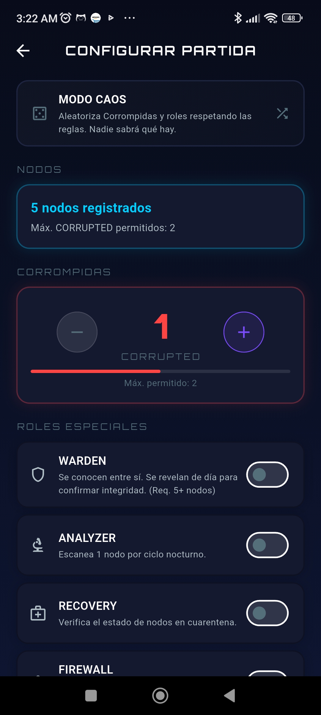 Configuración de Partida — Node Protocol